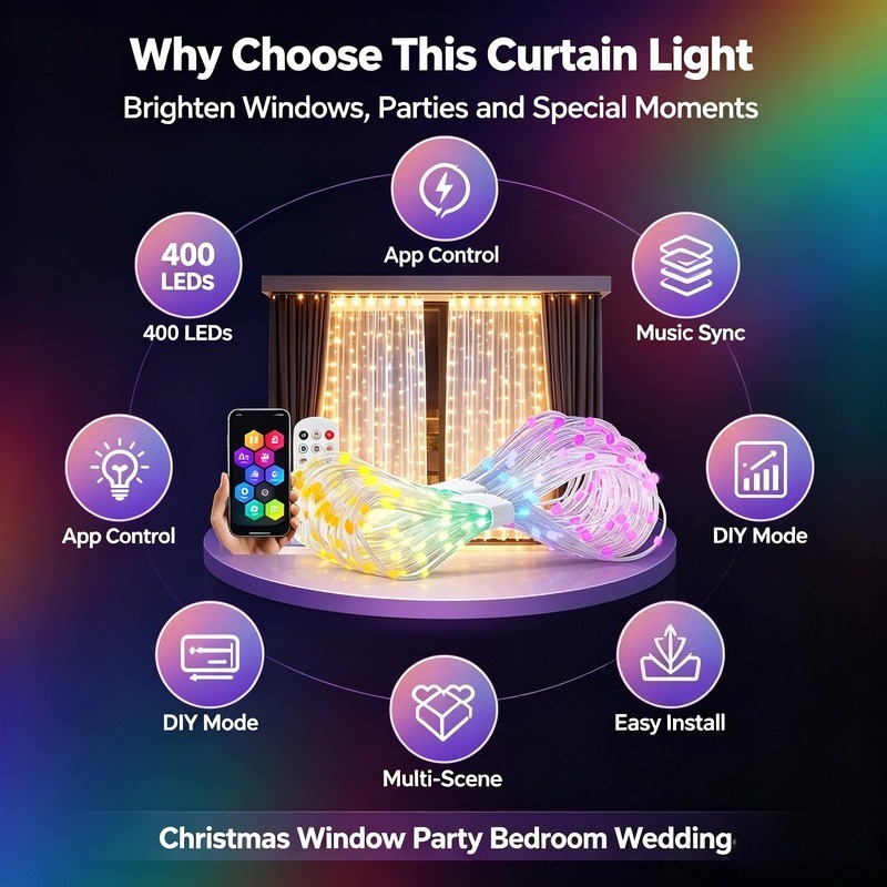 Fairy Light Curtain - Светодиодные занавески с питанием от USB,