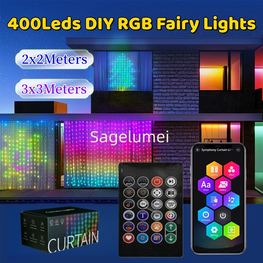 Fairy Light Curtain - 400 светодиодных гирлянд, умный занавес, RGBIC